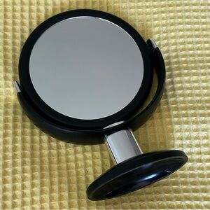 Round Black Vanity Mirror with Silver Accent